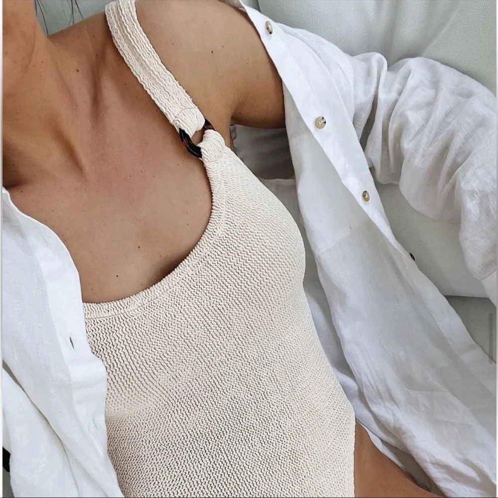 Last One 🐚 Hunza G 🐚 Domino Crinkle Bathing Suit in Blush - NWT - Picture 3 of 8